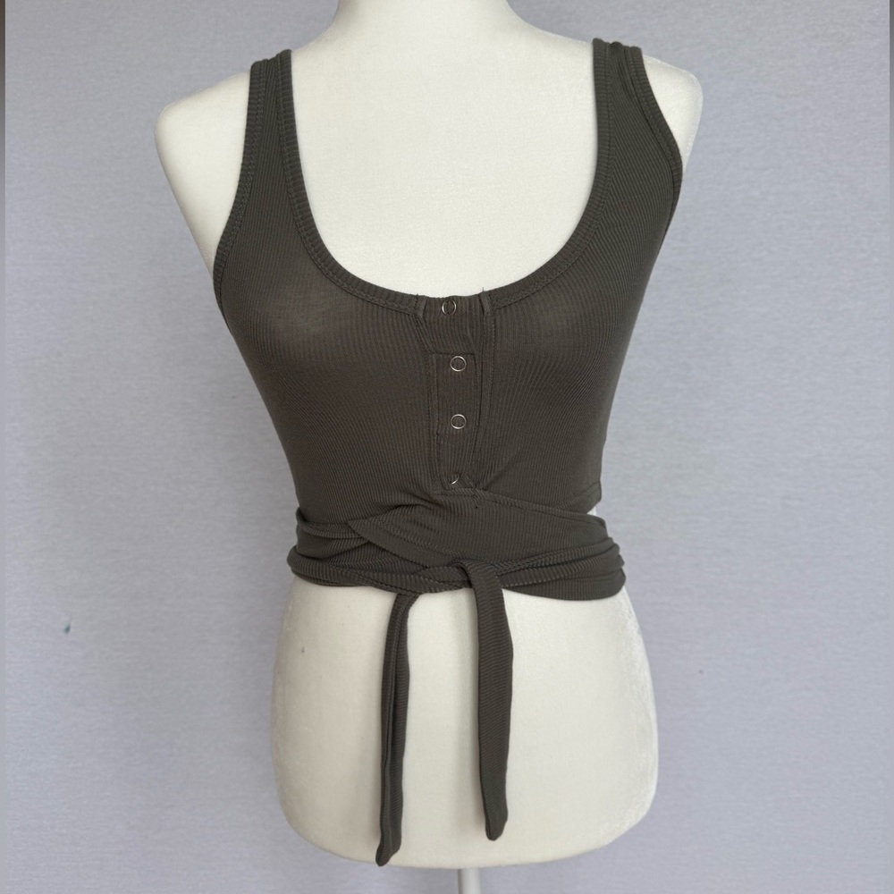 Windsor Green Wrap Ribbed Top With Buttons